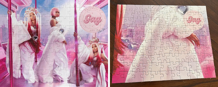 Online shopping fail: a puzzle with vibrant artwork on the left versus a plain section on the right.