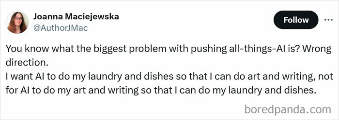 Tweet about AI humor: "Biggest problem with AI? Wrong direction." Women's humor highlights daily life humorously.