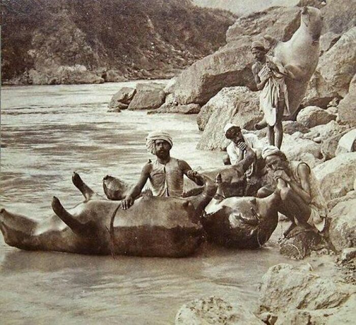 Inflatable Ox-Skin Boats, North India, 1900