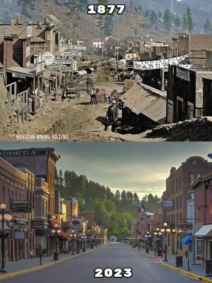 Main Street - Deadwood, Dakota, 1877 And Present