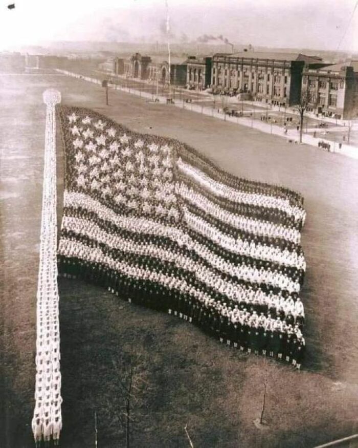 A Living United States Flag, Formed By 10,000 Navy Sailors In Illinois, 1917