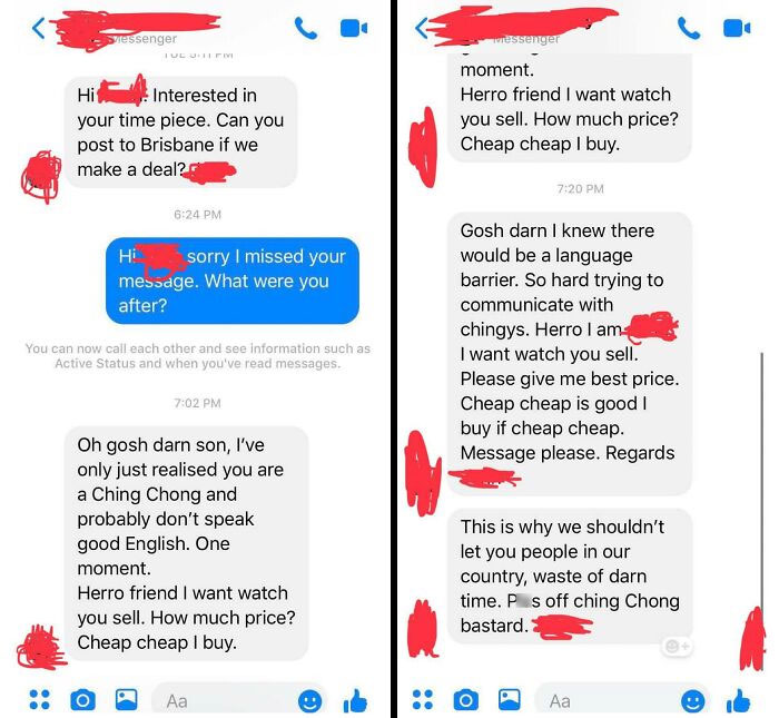 Facebook Marketplace message with weird interaction between buyer and seller.