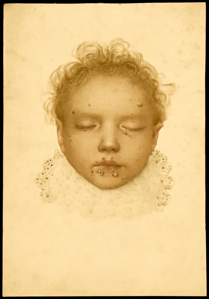 Vintage portrait of a child's face with closed eyes, emphasizing secrets.