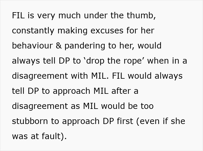 Text discussing FIL making excuses for MIL's behavior, urging DP to resolve disagreements with MIL.