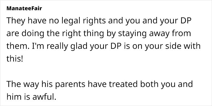 Text from a forum post discussing mistreatment and family legal rights.