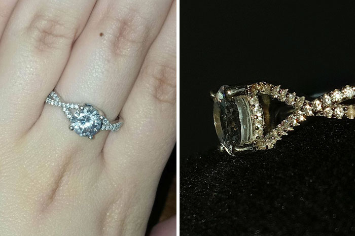 Diamond ring close-up showing craftsmanship; a possible spending regret.