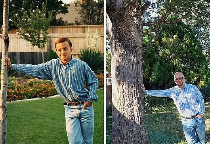 Me In My Parents Backyard Less Than A Year After We Moved In And Me Almost 32 Years Later When They Sold The House