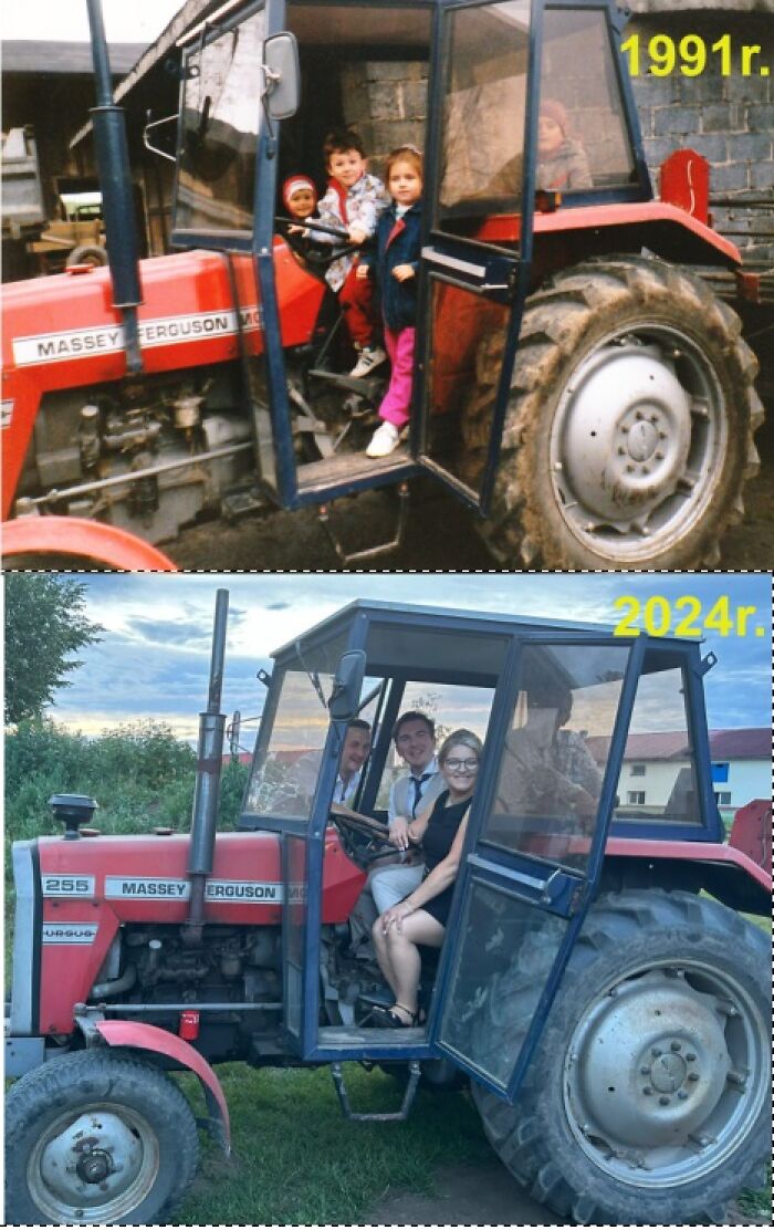 Amazing Remake... Me And My Siblings Remaking Our Memory On Tractor In Fields