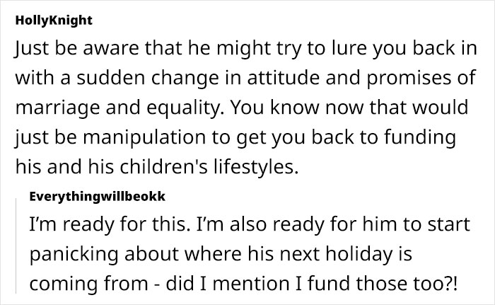 Text exchange discussing relationship commitments and manipulation. Text exchange discussing relationship commitments and manipulation.