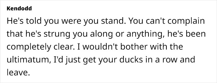 Text exchange discussing relationship commitment issues and advice to leave. Text exchange discussing relationship commitment issues and advice to leave.