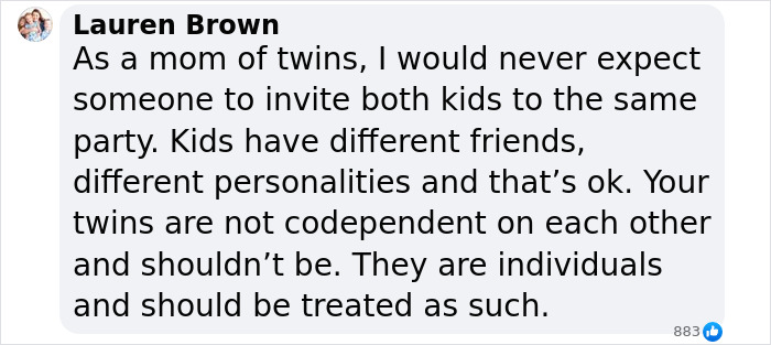 Text message discussing twins and birthday invitation. Text message discussing twins and birthday invitation.