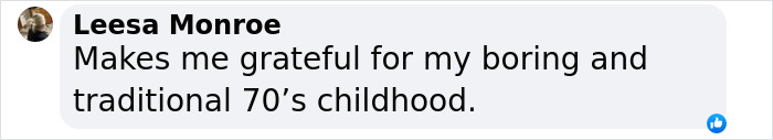 Text comment expressing gratitude for a traditional 70s childhood.