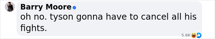 Text screenshot: "Barry Moore comments on Tyson's fights being canceled," related to capital punishment controversy. Text screenshot: "Barry Moore comments on Tyson's fights being canceled," related to capital punishment controversy.