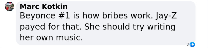 A comment expressing outrage over Taylor Swift's #2 ranking in Billboard popstar list.