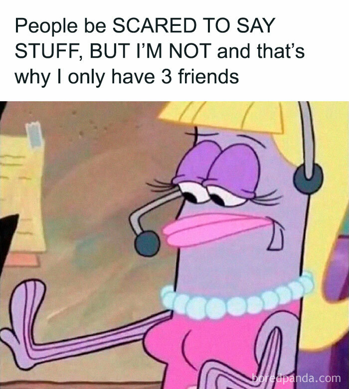 Cartoon character with headset making a sassy expression, perfect for relatable memes on being outspoken.