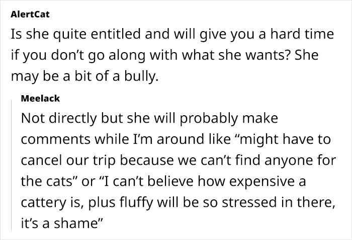 Woman Assumes Sis Will Look After Her 4 Cats While She's On Holiday, But She Doesn't Want To