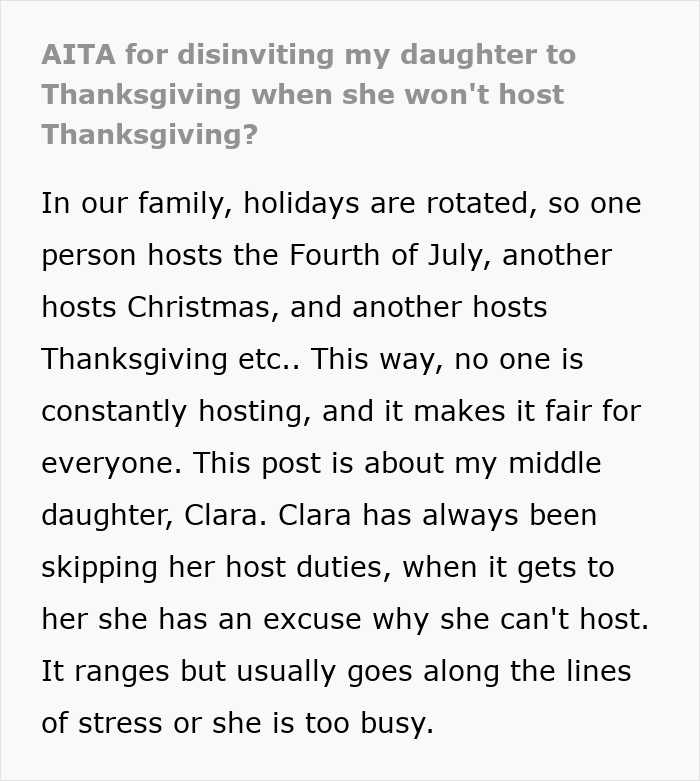 “Am I A Jerk For Uninviting My Daughter To Thanksgiving Since She Won’t Host It?” “Am I A Jerk For Uninviting My Daughter To Thanksgiving Since She Won’t Host It?”