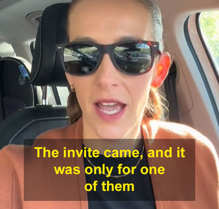 Mom wearing sunglasses in a car discusses unfair birthday invitation for only one twin. Mom wearing sunglasses in a car discusses unfair birthday invitation for only one twin.