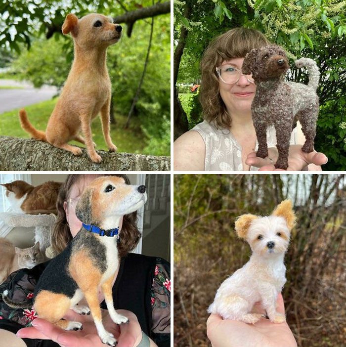 I’m So Proud Of How Far I’ve Come With Needlefelting. These Are The Last 4 Dogs I Made