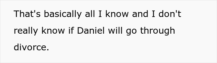 Text message about Daniel's potential divorce involving cheating revelation.