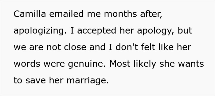 Text image about a woman's email apology to save her marriage after infidelity.