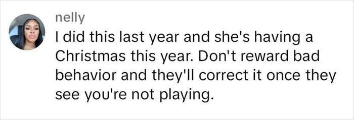 Comment on punishing bad behavior by canceling Christmas as effective. Comment on punishing bad behavior by canceling Christmas as effective.