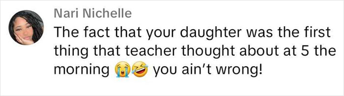 Comment from Nari Nichelle about a teacher's thoughts on a child's behavior, with crying and laughing emojis. Comment from Nari Nichelle about a teacher's thoughts on a child's behavior, with crying and laughing emojis.