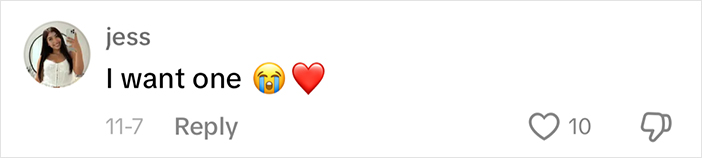 Comment expressing desire for baby calves with a crying emoji and heart.