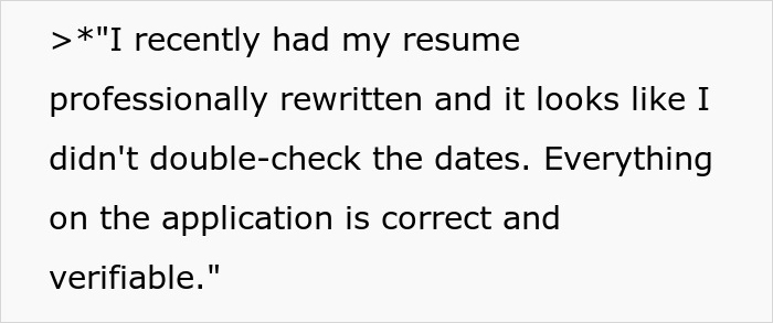Text from applicant's resume issue after background check exposes lies.