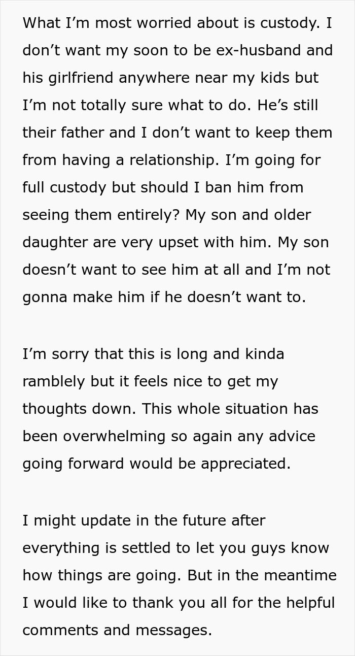 Text discussing custody concerns, children's relationship with father, and emotional challenges in family situation.