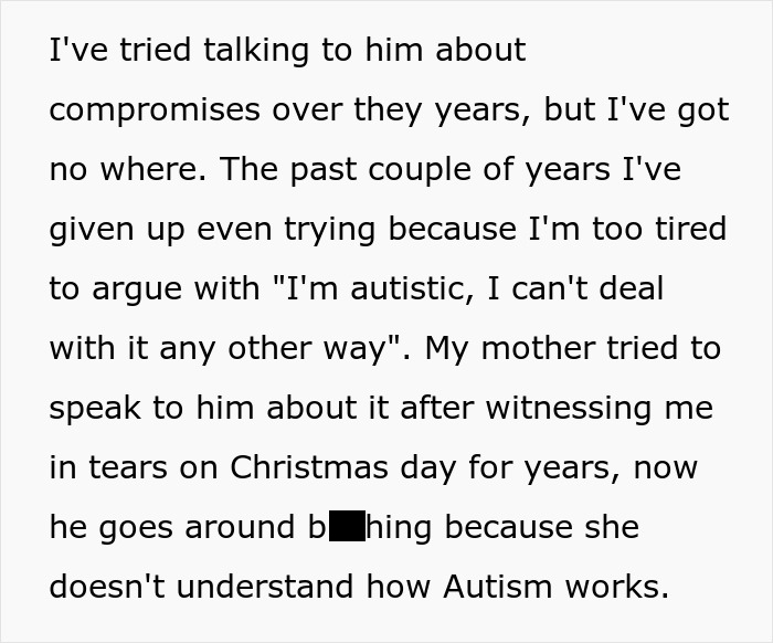 Text about holiday struggles and communication issues in a relationship.