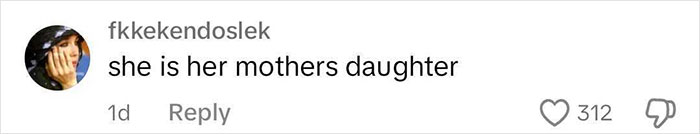Comment about Apple with text "she is her mothers daughter" and reaction icons, related to “Mean Girls” behavior criticism. Comment about Apple with text "she is her mothers daughter" and reaction icons, related to “Mean Girls” behavior criticism.