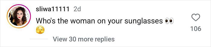 Comment on Hugh Jackman's post mentioning a mysterious woman seen in his sunglasses. Comment on Hugh Jackman's post mentioning a mysterious woman seen in his sunglasses.