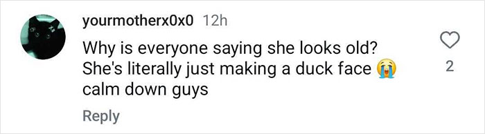 Instagram comment questioning claims about Millie Bobby Brown's appearance, mentioning a duck face.