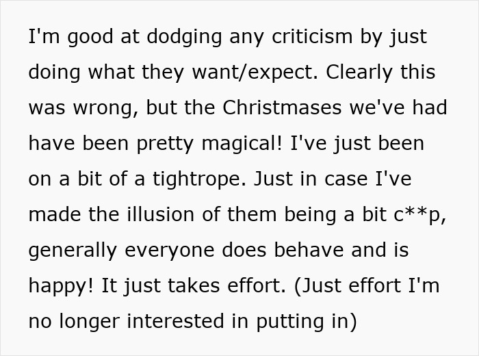 Text about a woman's challenges during magical Christmases with her family, reflecting on maintaining illusions.