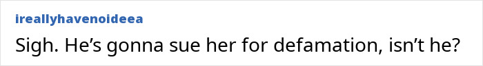 Comment screenshot about potential defamation lawsuit involving Justin Baldoni. Comment screenshot about potential defamation lawsuit involving Justin Baldoni.