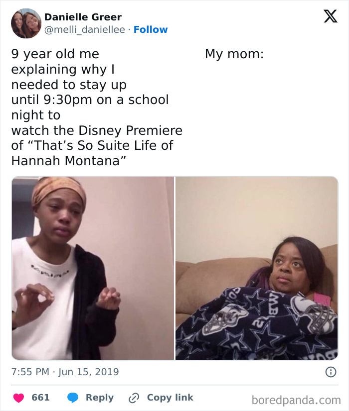 Child explaining to mom about staying up for nostalgic childhood shows premiere.