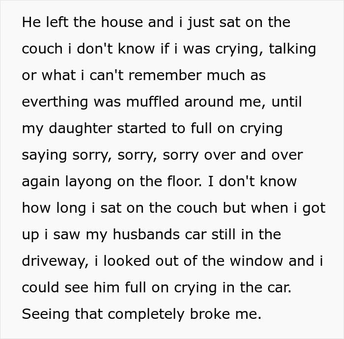 Text describing emotional turmoil after teen lies about her stepdad, causing family crisis and distress. Text describing emotional turmoil after teen lies about her stepdad, causing family crisis and distress.