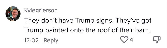 Comment about differences in political signs, related to viral woman's blue state move.