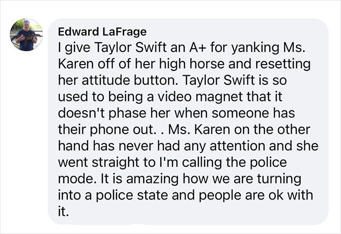 Text screenshot praising Taylor Swift for handling a situation assertively at a children&rsquo;s hospital.