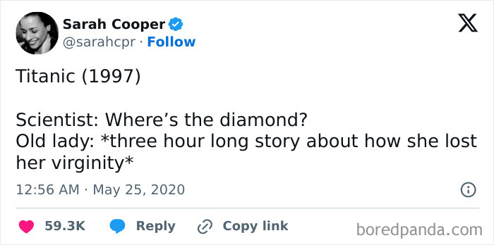 Hilarious meme about Titanic with a funny interaction regarding a missing diamond.