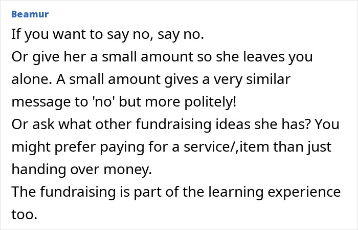 Text discussing how to handle requests for money for a daughter's exotic trip through small contributions or alternative funding.