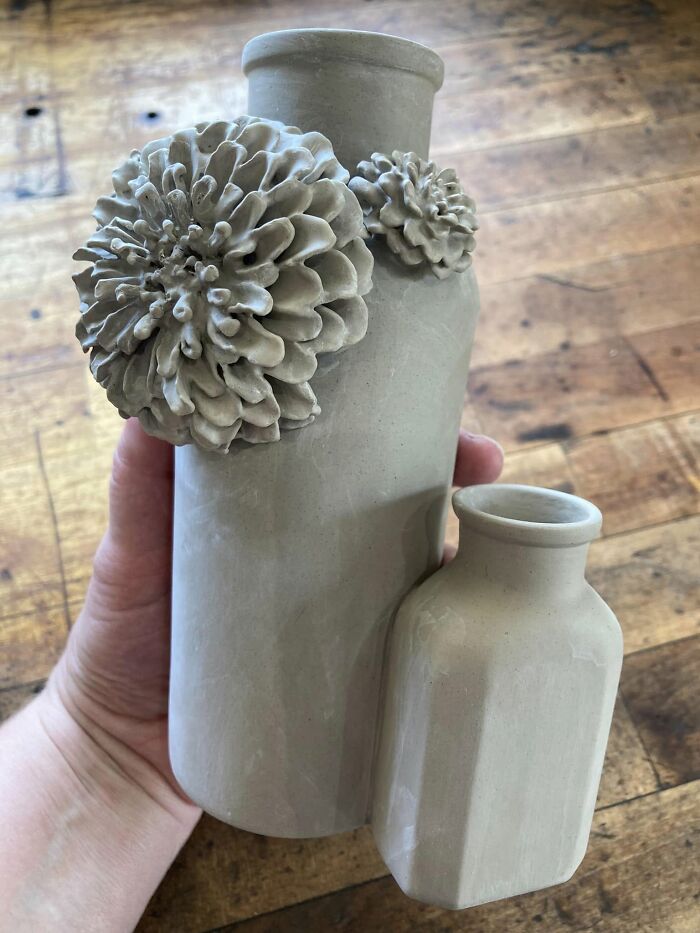 I Work With Zinnias That I Grow In My Garden. I Coat Them With Liquid Porcelain And Attach Them To Porcelain Bottles