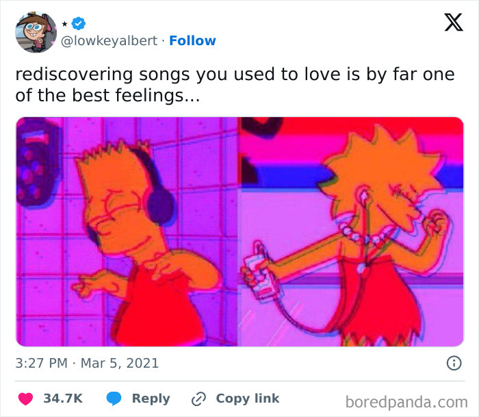 Cartoon characters joyfully listening to music, highlighting spot-on humor.