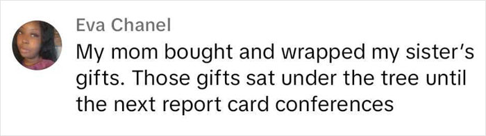 Comment about Christmas gifts waiting for report card conferences. Comment about Christmas gifts waiting for report card conferences.