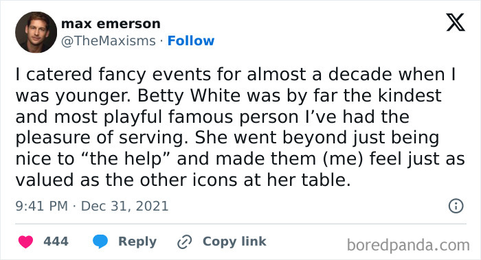 Max Emerson shares an experience of meeting a kind Hollywood celebrity on Twitter.