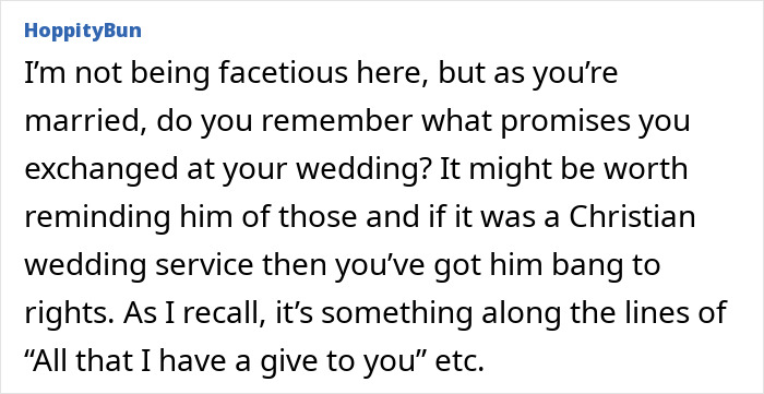 Text exchange about marriage vows and shared responsibilities in context of maternity leave.