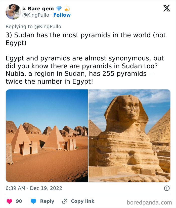 Alt text: Pyramids in Sudan's Nubia region and the Great Sphinx of Egypt showcasing rare facts about places and pyramids.