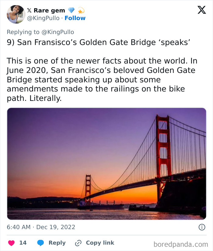 San Francisco’s Golden Gate Bridge at sunset, highlighting rare facts about people, places, and everyday things.