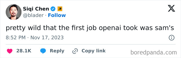 Tweet about investment from the "Overheard On Wall Street" page, humorously commenting on AI and job roles.